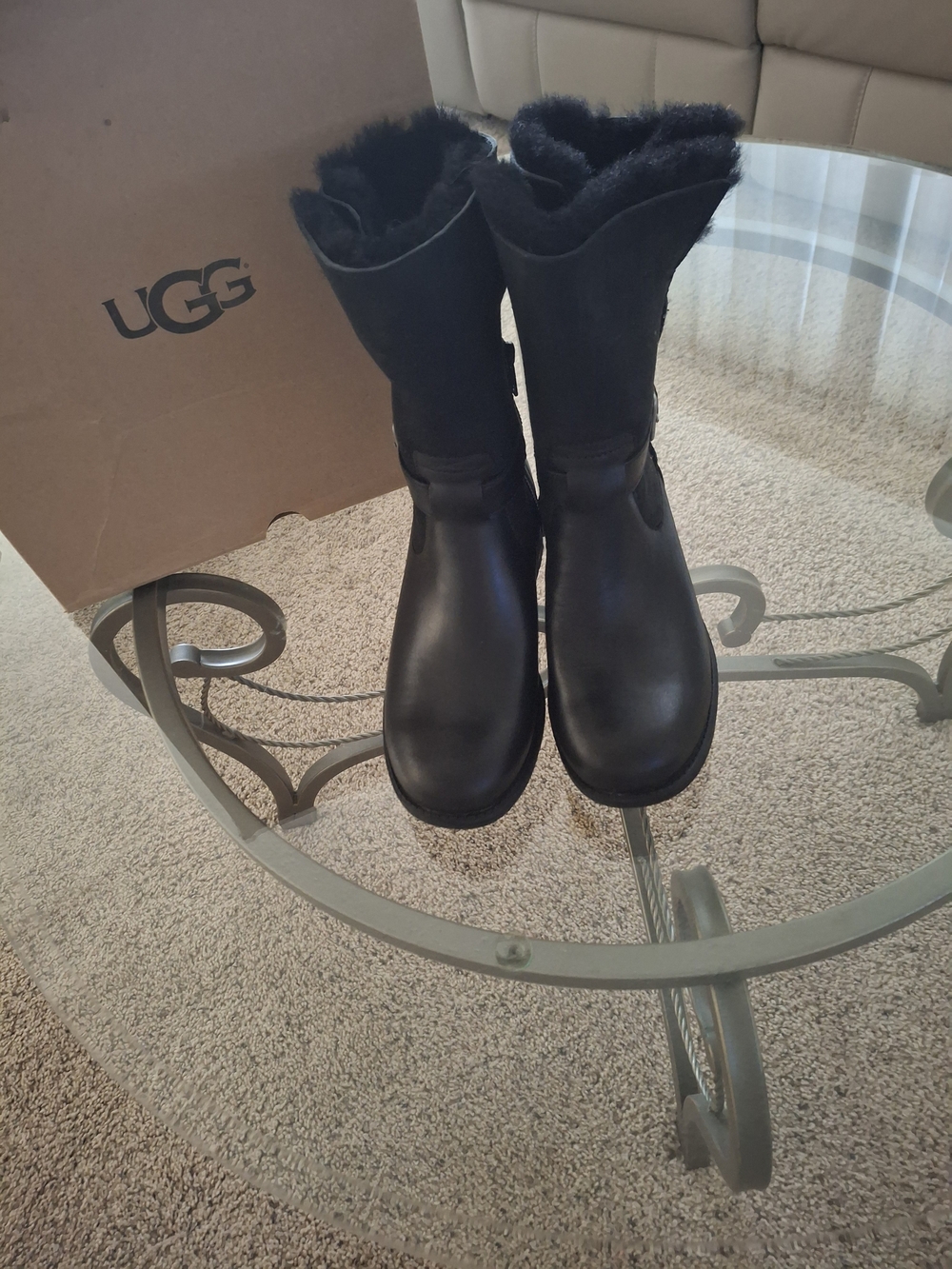 UGG Black Shearling-Lined Leather Boots